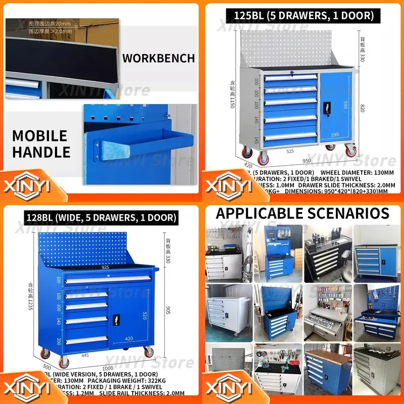 Modular Tool Cabinet for Industrial Use 5 Drawer Single Door Heavy Duty Tool Cart with Brake Wheels for Workshop Storage
