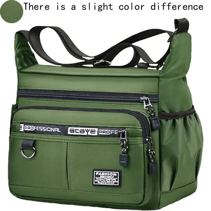 Men Waterproof Nylon Crossbody Shoulder Bag Multi Zipper Pockets Large Capacity Casual Messenger Bag Adjustable Strap for Daily