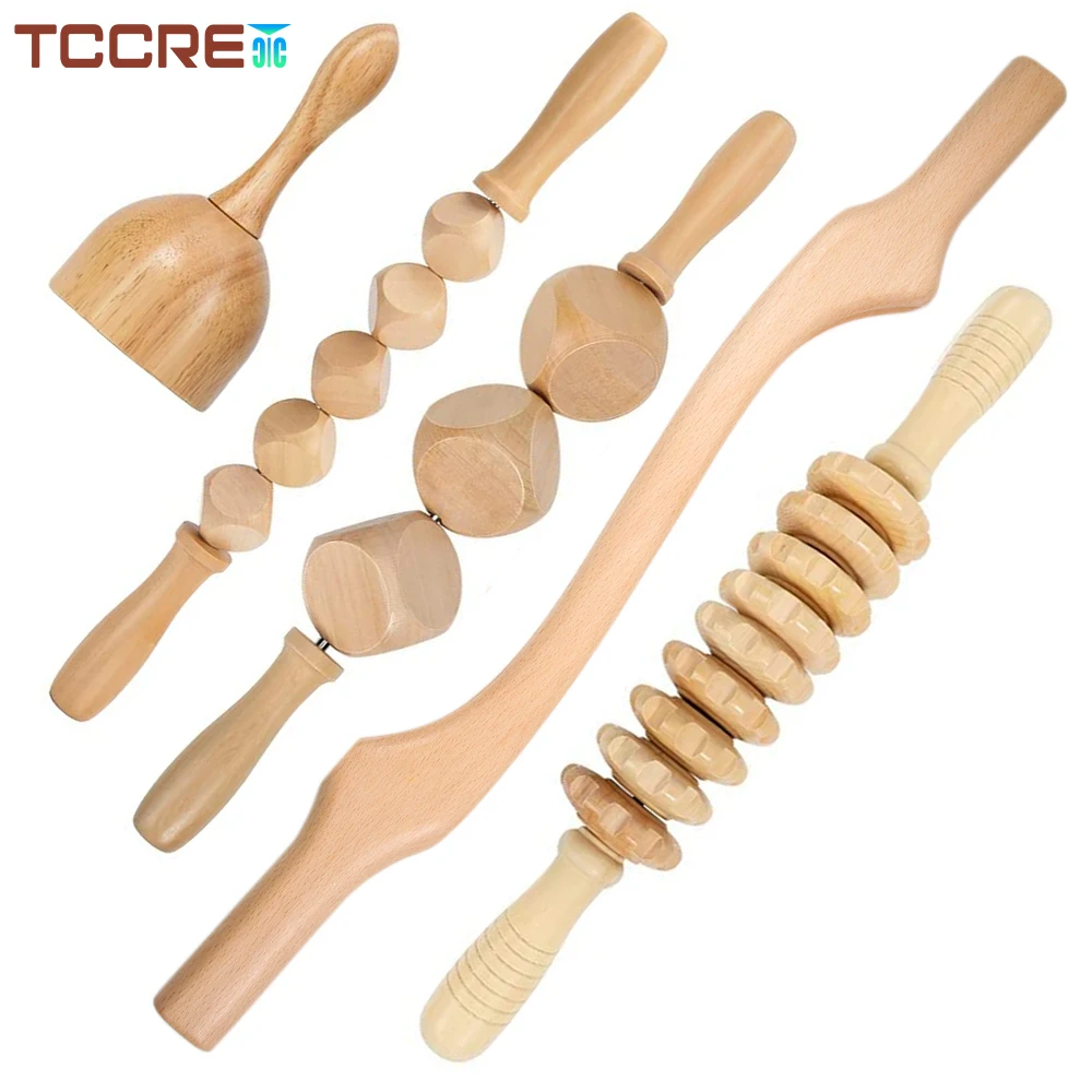 

5Pcs/Set Wooden Lymphatic Drainage Massage Roller Stick Wood Swiss Cup Wood Therapy Tools Body Sculpting Muscle Massage Relax