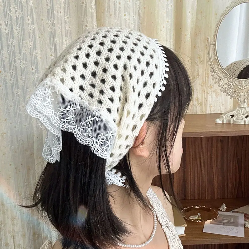 

Sweet Hair Band Knitted Lace Headband Bohemian Ethnic Style Women Hair Scarf Turban Pastoral Triangle Bandana Girls