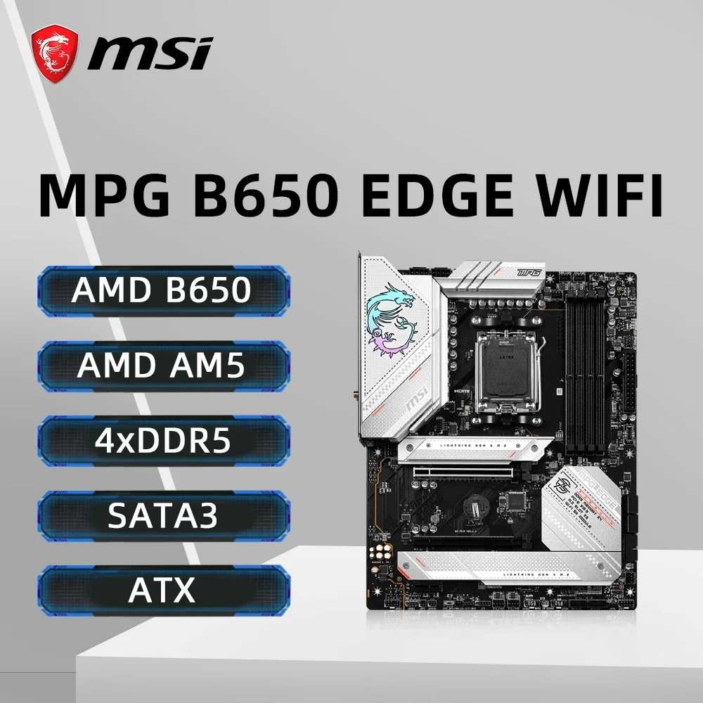 MSI MPG B650 EDGE WIFI Motherboard Supports Ryzen 7 7700X 7800X3D Ryzen 5 7600X CPU, 4xDDR5 2xM.2 1xHDMI ATX AM5 Mainboard