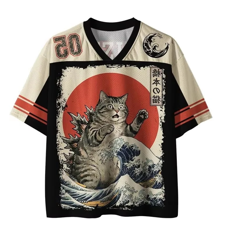 Image of Modisches Sport-Trikot Kurzarm V-Ausschnitt Jersey Y2k 3D-Druck Schnelltrocknend T-Shirt Übergröße Sport-T-Shirt Unisex Oberteil Tee