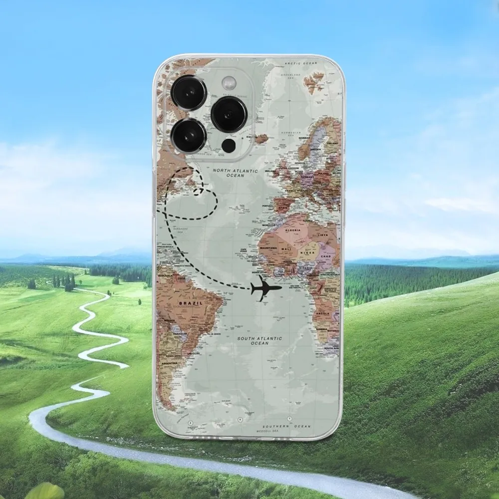 Flight route Map Phone Case For iPhone 16,15,14,13,12,11 Pro,Max,Plus,X,XS,XR,SE,Mini Transparent Silicone Soft
