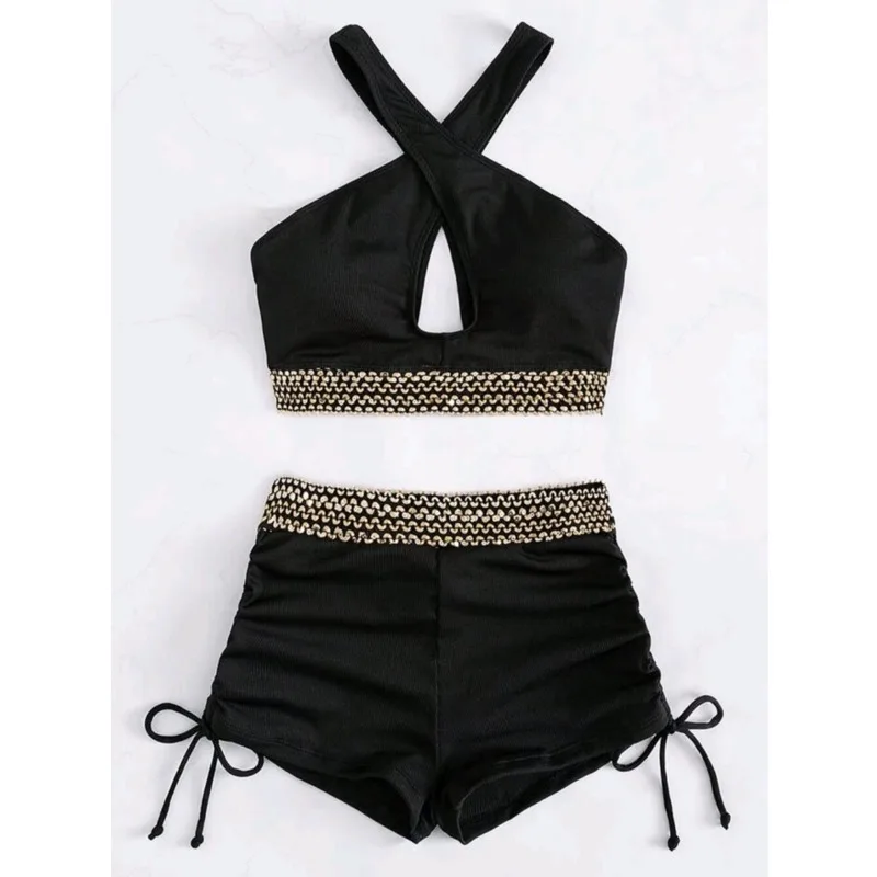 Black Separate Swimsuits Tankini Set Female Swimwear Sports Beach Swim Wear Two-Piece Bathing Suit Pool Women Swimming Suit 2024