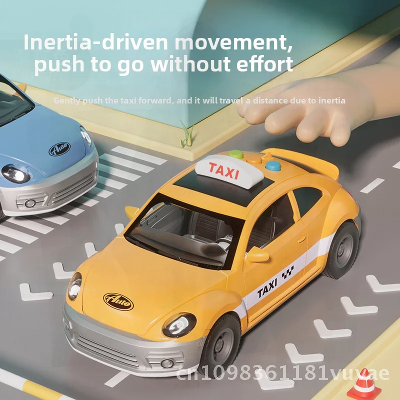 大きな慣性を持つタクシーのおもちゃ、男の子と子供向け、サウンド、ライト、パズル、開閉可能なドア付き、工場直販 - 視覚知能