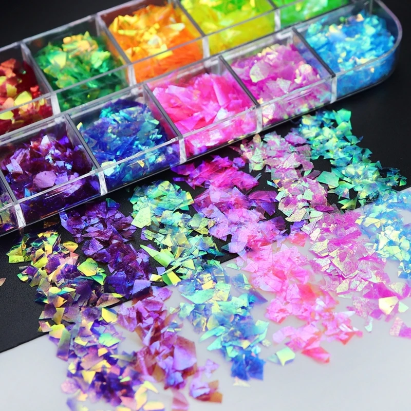 Nail Art Glitter 3D Holographic Nail Sequins Glitter Large Fragments Flakes Nail Supplies Decoration DIY Accessories Y08E