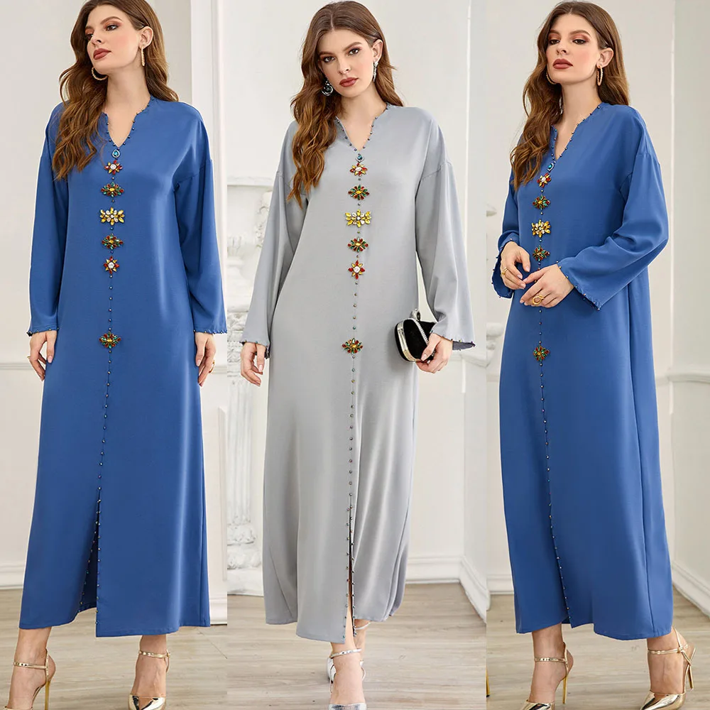 

Abayas Muslim Long Dress Women Turkey Rhinestone Party Evening Gown Kaftan Elegant Arabic Jalabiya Middle East Islamic Moroccan