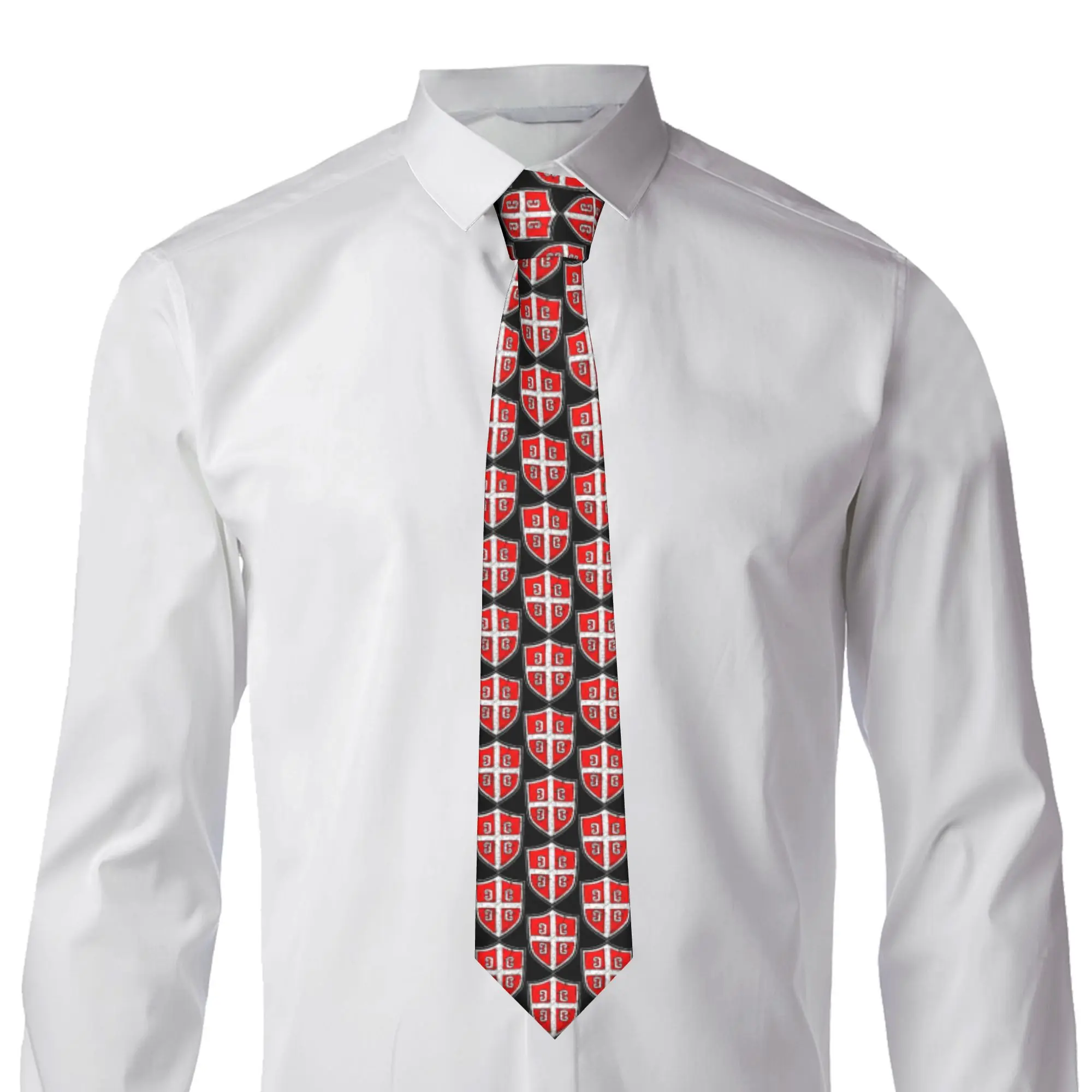 Serbian Cross Flag Ties for Men Fashion Serbian Coat Of Arms Silk Business Necktie