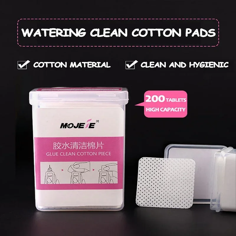 1 상자 200개 면 물티슈 일회용 보풀 없는 종이 속눈썹 연장 접착제 제거 패드 청소용 물티슈 화장품 메이크업 도구