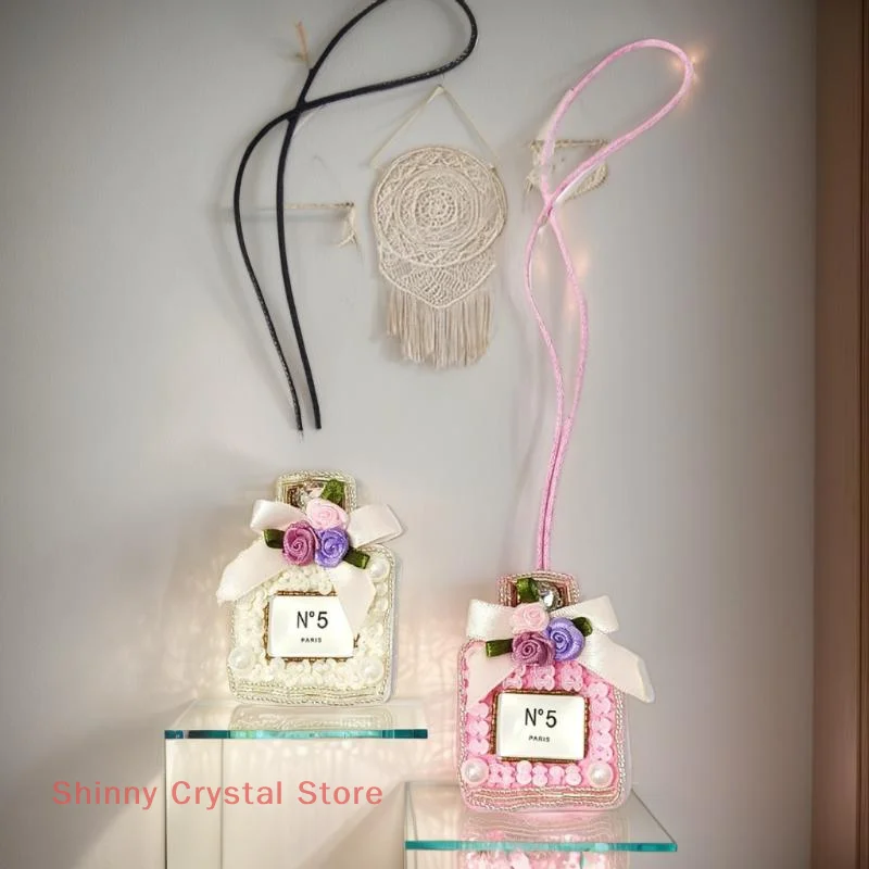 

DIY Beading Bag Keychain Decor, 3D Patch Sequin Pearl Perfume Flower Pendant Lanyard