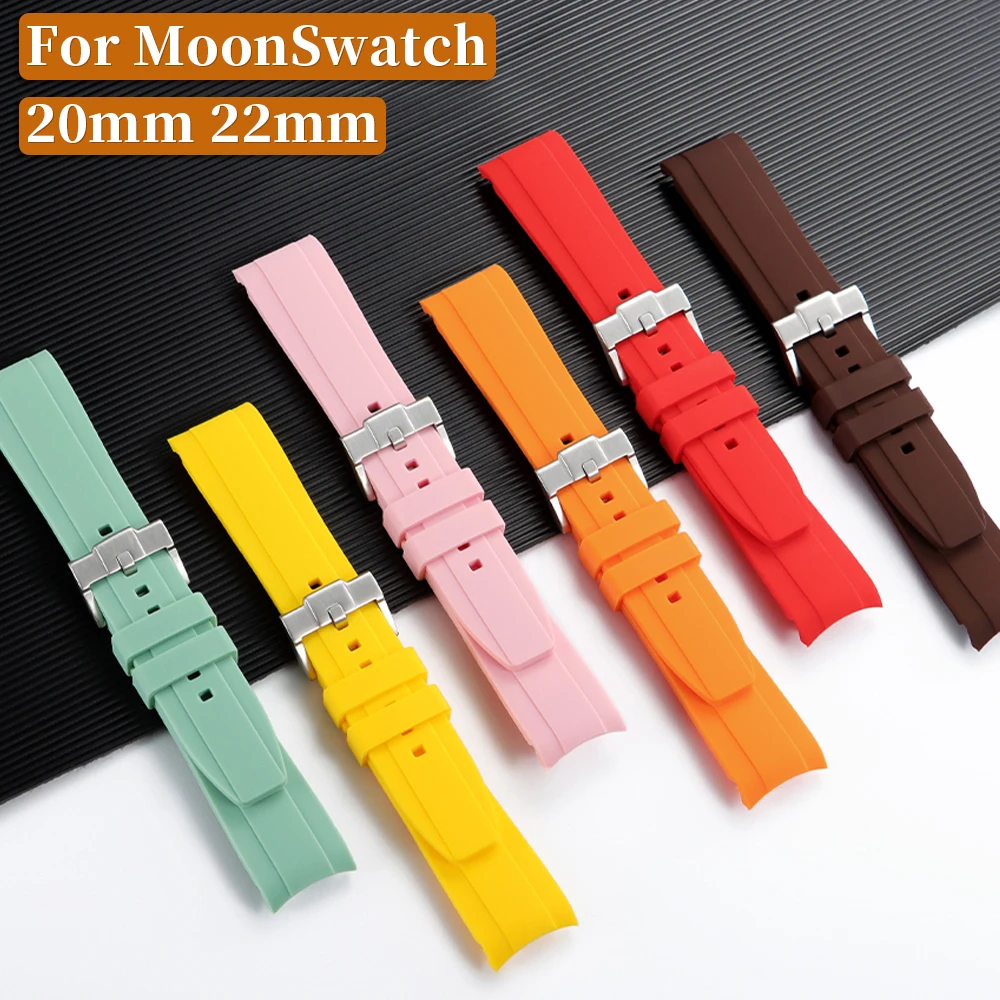 Hochwertiges Gebogenes Gummiarmband 20mm 22mm Silikon-Uhrenarmband für Swatch für Omega für Moonswatch Wasserdichtes Armband