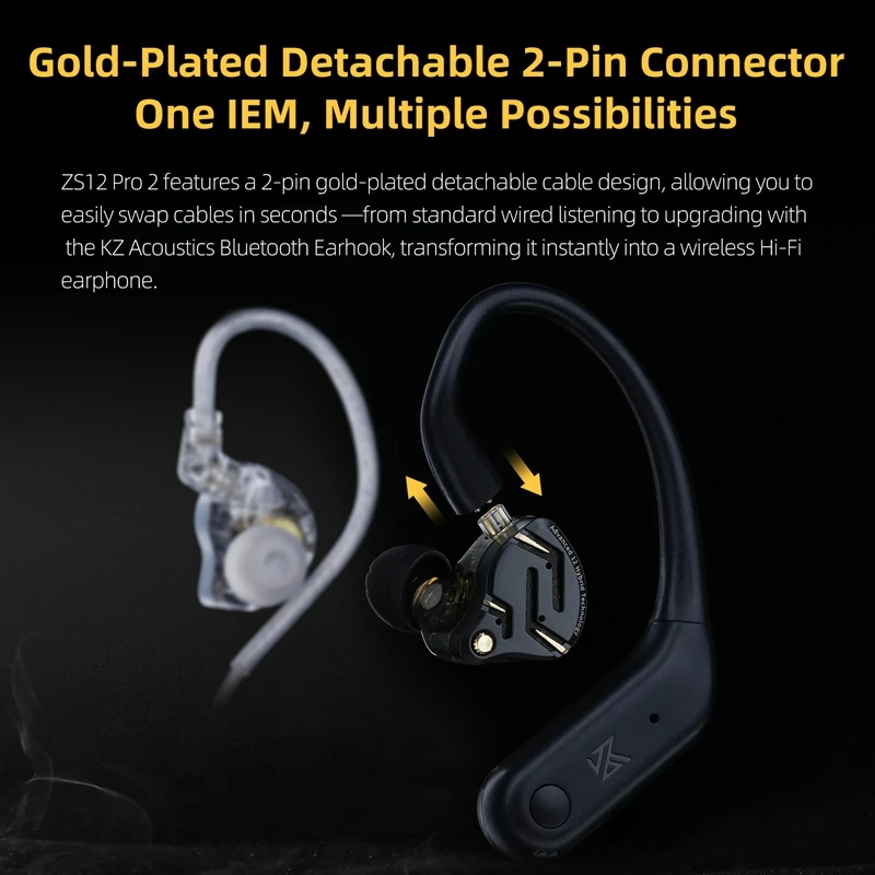 KZ ZS12 PRO 2 Flagship-Grade 1DD+5BA Ultra-Linear Hybrid Driver Wired Earphones (3.5mm/Type-C Detachable Cable Design, Hi-Fi