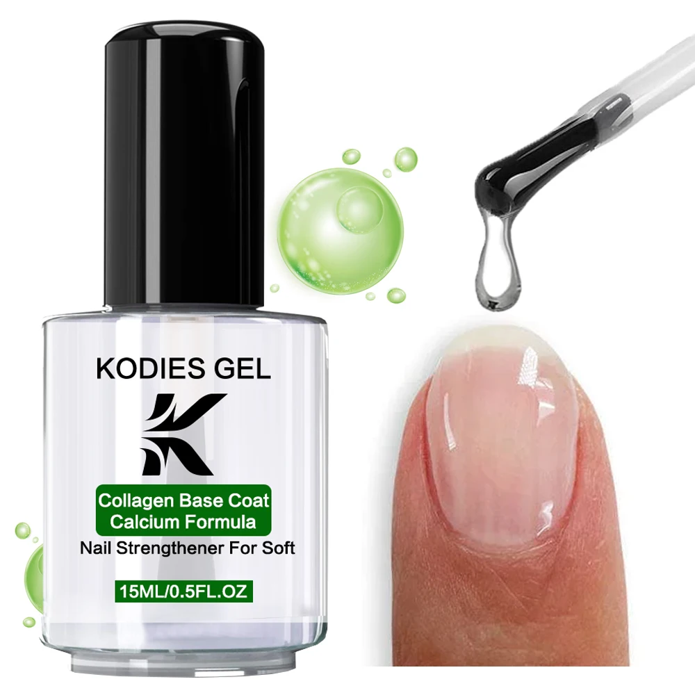 KODIES GEL Collagen Base Coat Calcium Formula Nail Strengthener 15ML Fast Dry Base Oil Nail Hardener for Repair Manicure Care