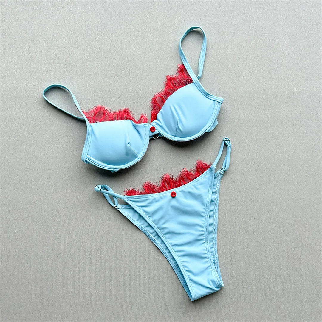Mit Polka-Dot-Rock, Spitze, Bikini, Damen-Badebekleidung, dreiteiliges Bikini-Set, Badeanzug, Badebekleidung, Schwimmbekleidung V8464 – Detail 11