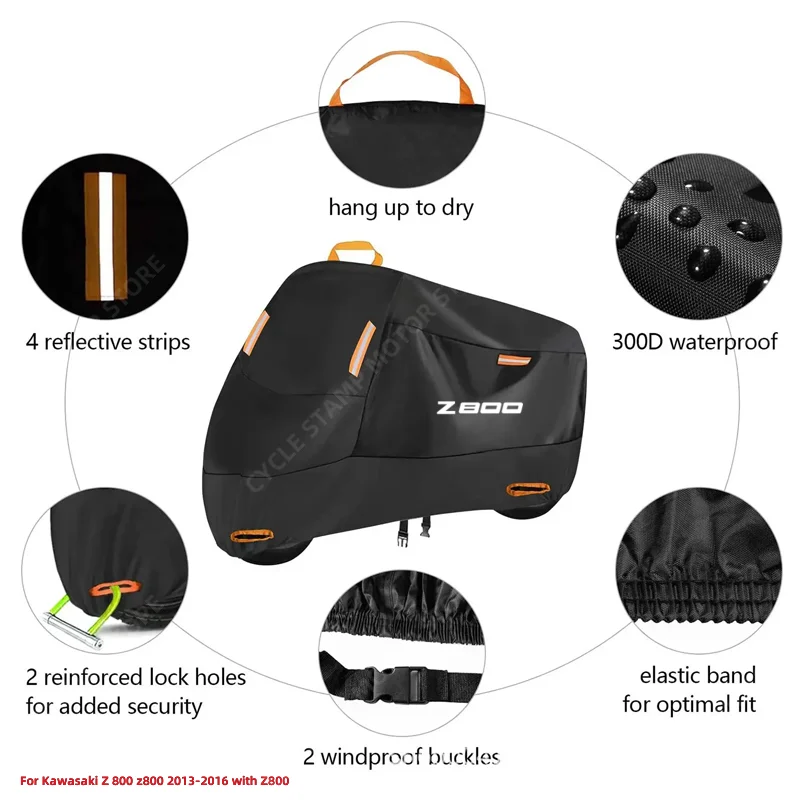 Waterproof Motorcycle Cover For Kawasaki Z 800 z800 Outdoor Protection Against Rain Dust Debris Weather 210D Oxford cloth