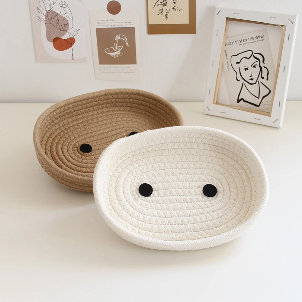 Oval Cotton Rope Woven Storage Baskets Kids Toys Boxs Desktop Sundries Organize Basket Sundries Key Cosmetics Storage