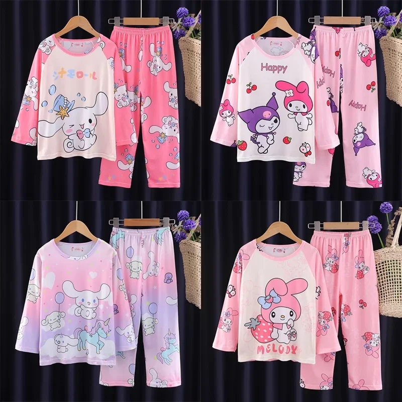 

Miniso Cartoon Children's Pajamas Set Anime Girl Boy Milk Silk Sleepwear Winter Autumn Kids Homewear Clothes Kawaii Loungewear