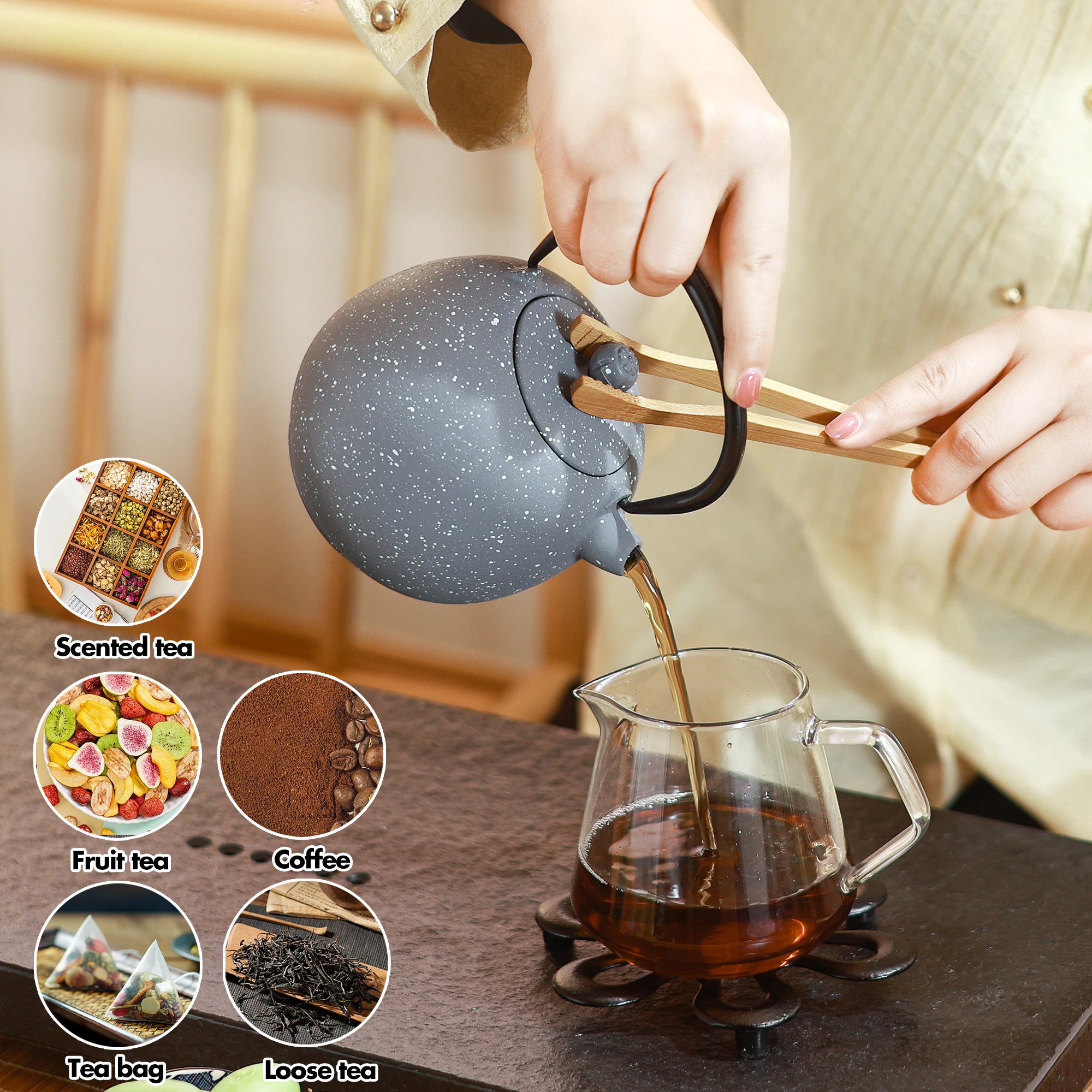 Cast Iron Teapot,with Infuser for Loose Leaf, Tea Kettle Stove top Safe Coated with Enameled Interior,20oz/600ML Grey