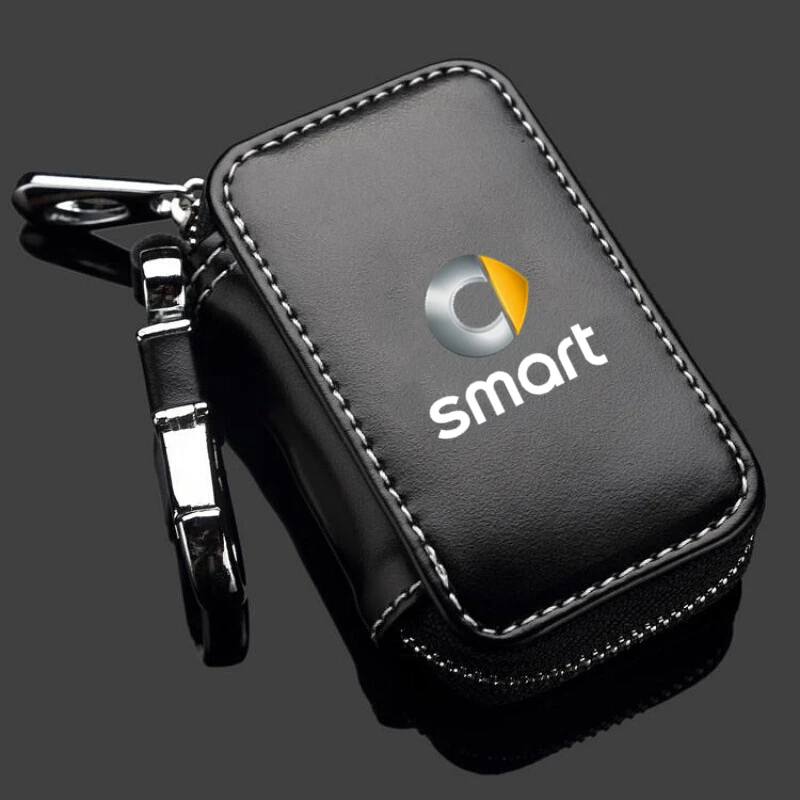 Genuine Leather Car Key Fob Case Cover Keychain Zipper Bag Protection Shell For Smart Fortwo 451 450 453 EQ Forfour Forjeremy