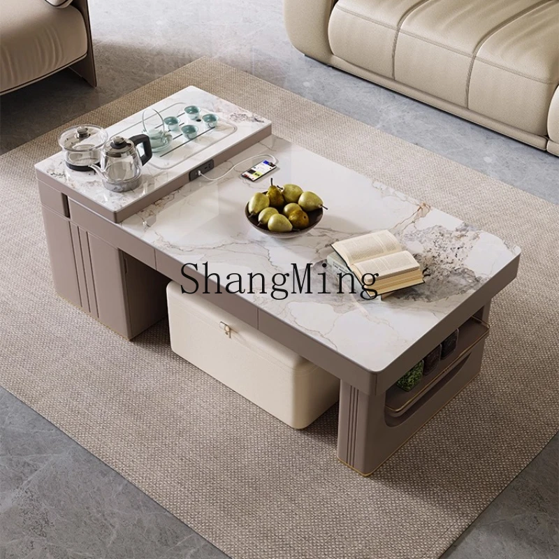 

ZYY modern coffee table kettle integrated rectangular household living room telescopic rock slab coffee table