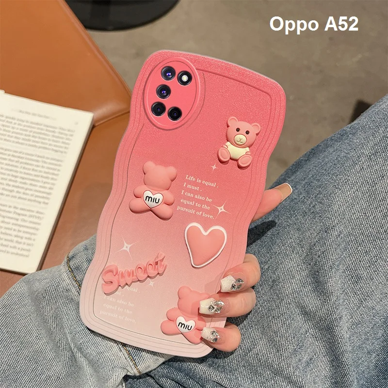 Phone Case for Oppo A58 Oppo A57 Oppo A55 Oppo A54 Oppo A52 Wavy Gradient 3D Sweet Bear Hand Strap Bracelet Case Cover