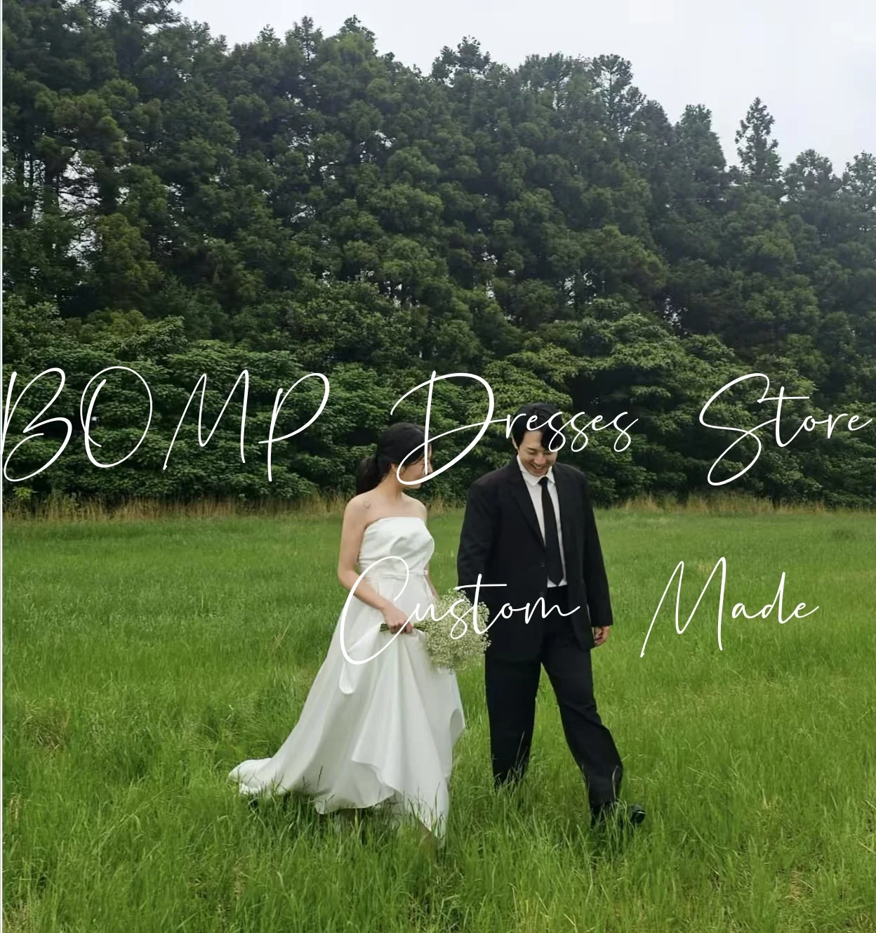 BOMP – robe de soirée de mariage Simple, sans bretelles, avec nœud, ligne a, traîne de balayage, taffetas ivoire, séance Photo coréenne, robe de réception de mariée personnalisée