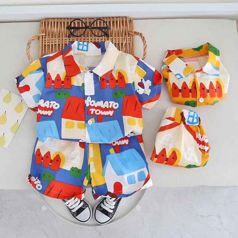 Summer new children's clothing summer beach shirt short sleeved shorts set for children