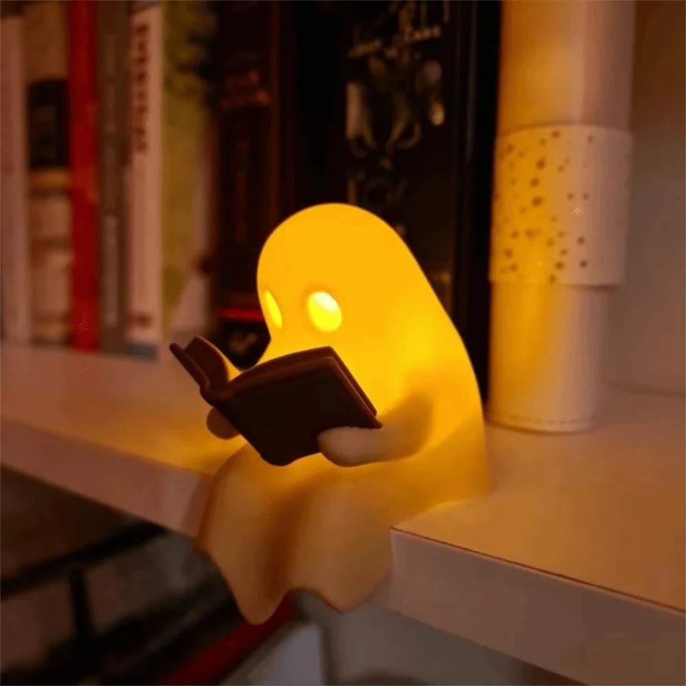 LED Warm Light Halloween Ghost Reading Lamp Energy-efficient Low-energy-consumption Ghost Reading Desktop Ornament Plastic