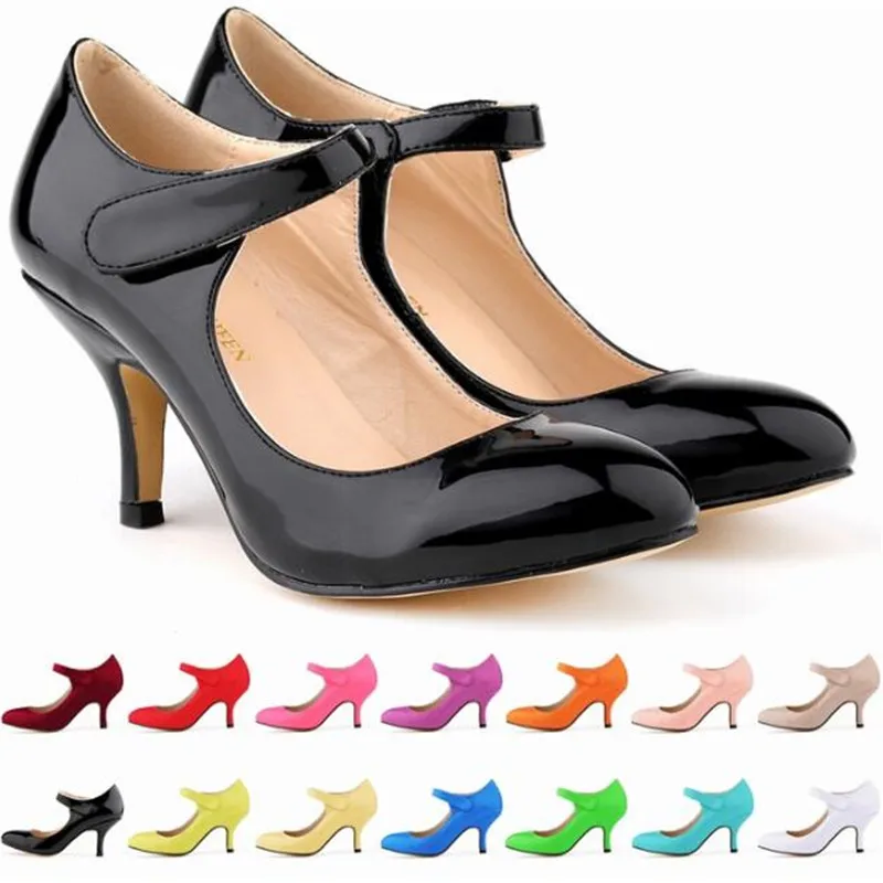 

Sexy Pumps Wedding Women Fetish Shoes Office & Career Round Toe Patent Leather 6CM Thin High Heels Buckle Strap 2023 Size 35-42