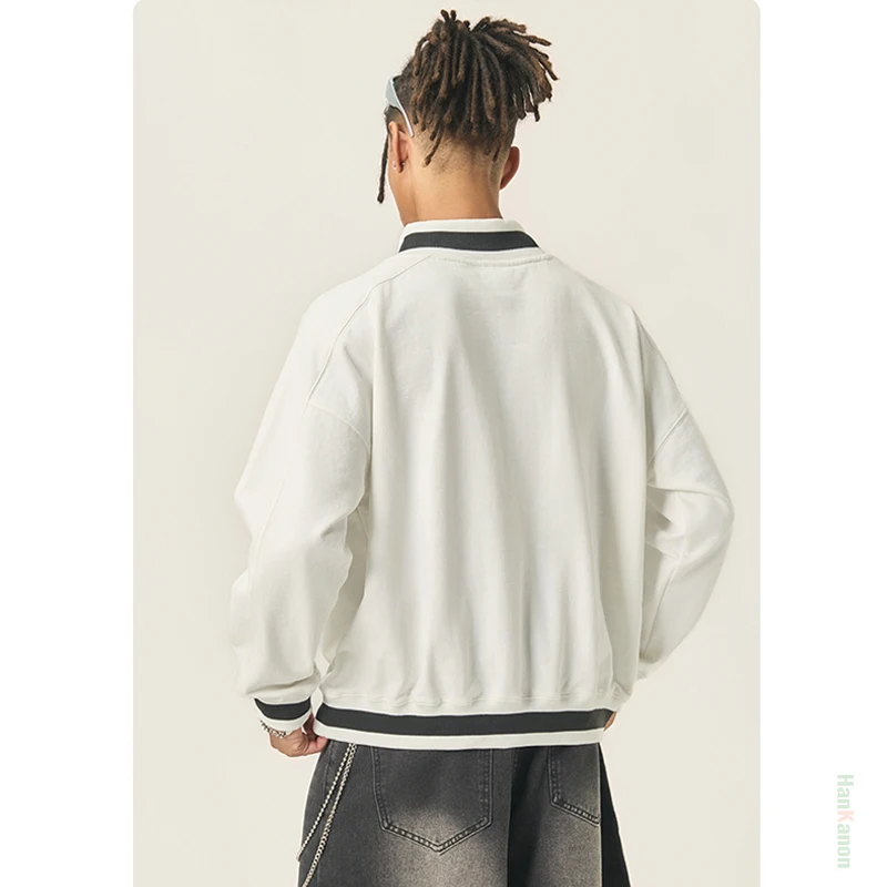 سويت شيرت رجالي من القطن الخالص برقبة على شكل حرف V 100% قطن عالي الجودة يسمح بمرور الهواء، تي شيرت فضفاض غير رسمي #2