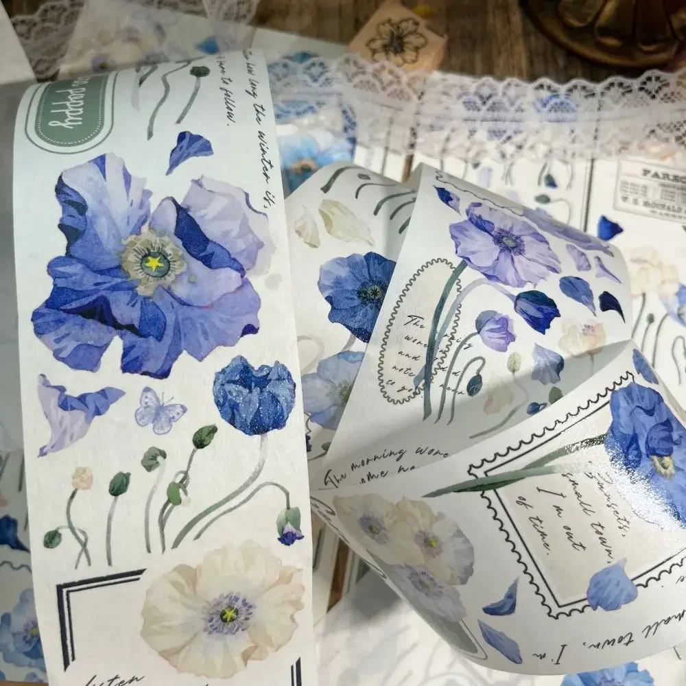 Maismohn-Retro blau Blumen Washi Papier band Haustier Aufkleber