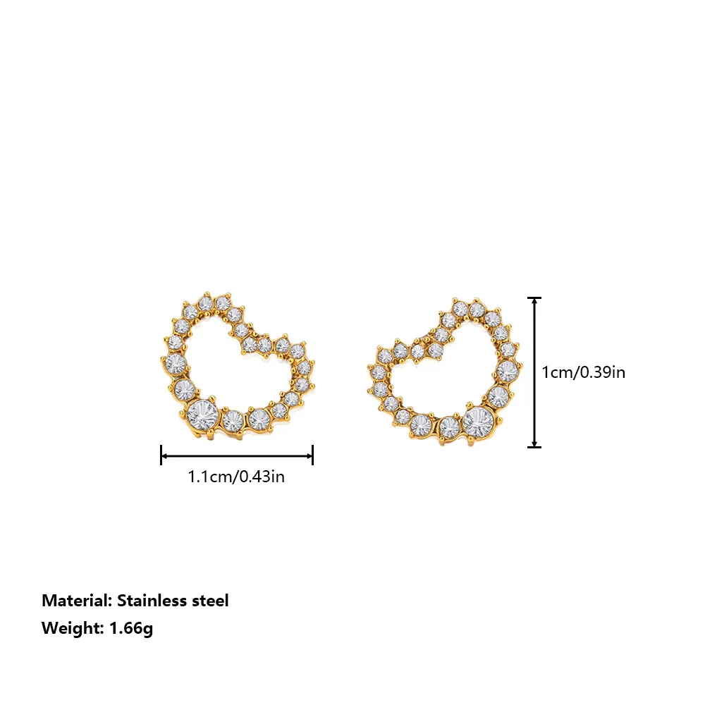 MEYRROYU Stainless Steel Golden Hollow Heart Inlay Cubic Zirconia Earrings For Women Luxury Earring Classic Wedding Jewelry Gift