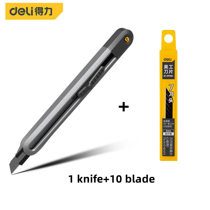 Deli Office Supplies T-shape/9mm/18mm Utility Knife with 10 Blades set Retractable Rebound Self-locking Design Household Knives