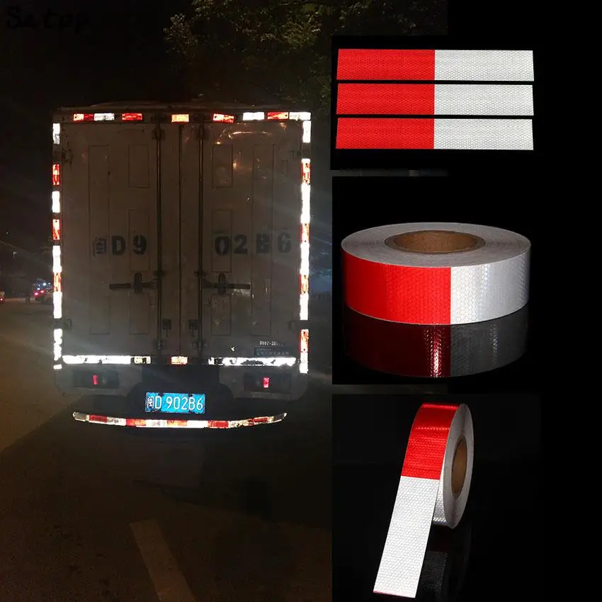 Width 5cm Red White Reflective Adhesive Tape Sticker 50M Long Waterproof Reflector Film For Truck Motorcycle Bicycle Car Styling