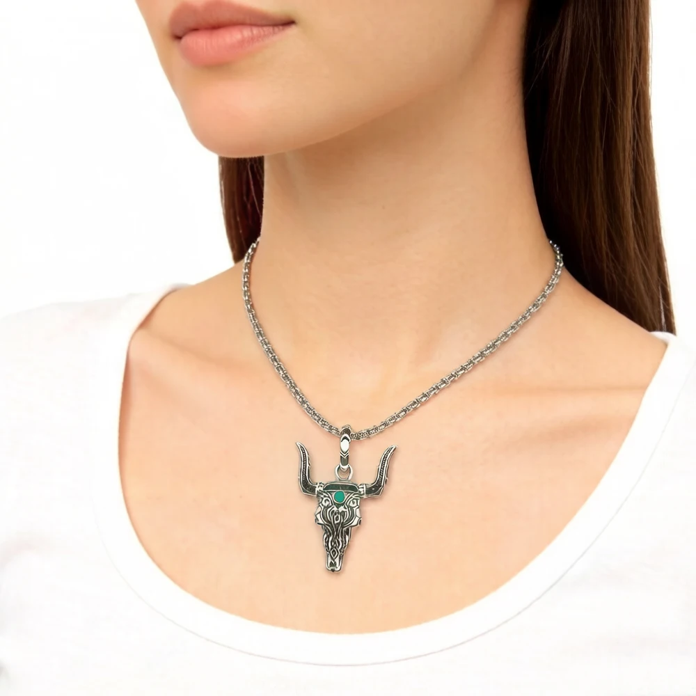 Pendant Bull Head Summer Fashion Iconic Wild West Jewelry Turquoise Accessorie 925 Sterling Silver Ethnic Gift For Woman Men