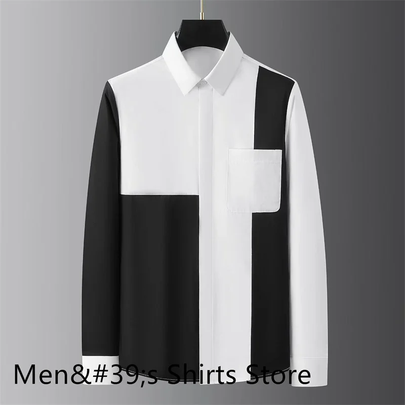 Men\'s Long Sleeve Shirt Luxury Feather Wings Print Casual Black and White Men\'s Formal Shirt Simple Party Shirt XS-6XL