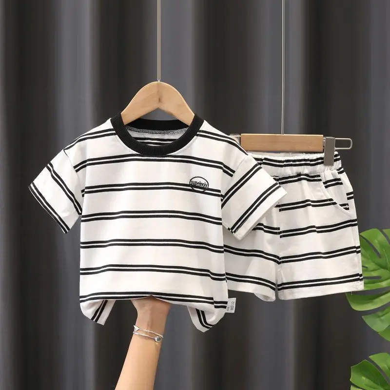 Summer New Baby BoysClothing Fashion striped short sleeves Set childrens clothes set