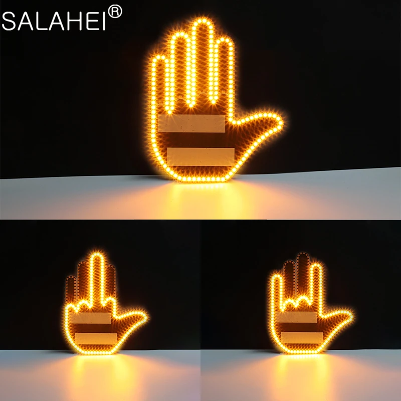 Creative Fun Three Models Gesture Lamp Car Interior Rear Windshield LED Hand Gesture Sign Middle Finger Sign Warning Brake Light