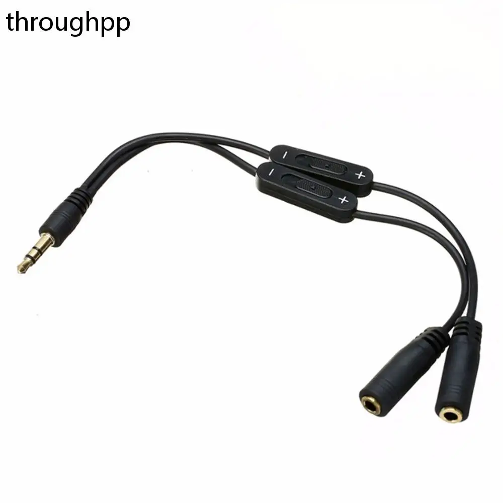 3.5mm High Quality Male To 2 Female Adapter Black One-Divided-two Audio Cable Stereo Volume Control Switch Y Splitter Cable