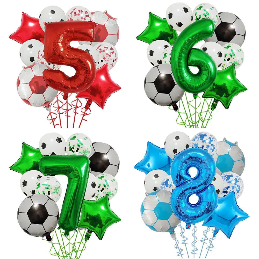 11Pcs Air Helium Foil Football Birthday Party Decorations Balloons Kids Boy 32 Inch Green Blue Number Ball Soccer Party Supplies