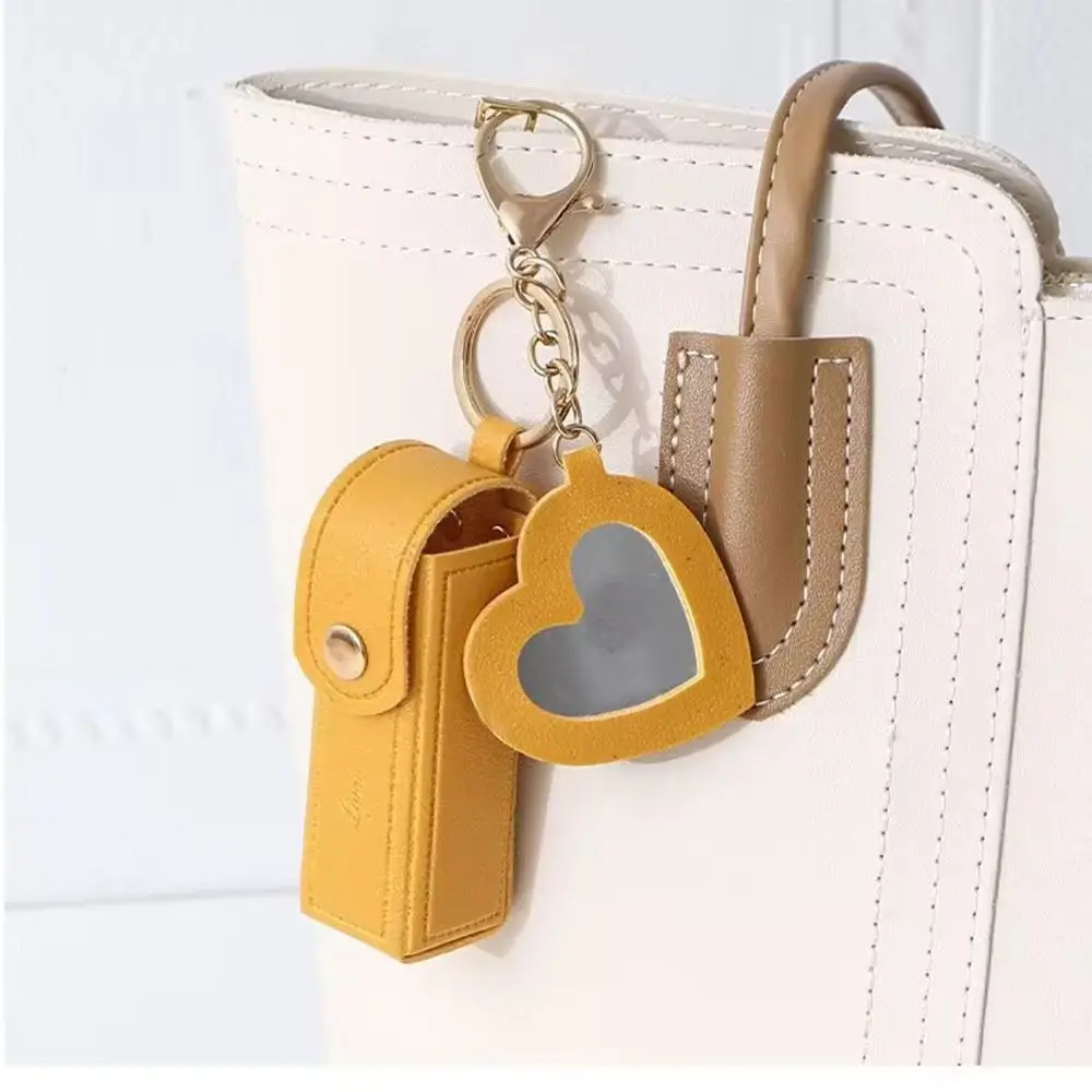 Mini Lipstick Bag for Women Girls with Key Chain Portable Solid Color Pu Leather Makeup Lipstick Pouch Bag Pendant Gifts