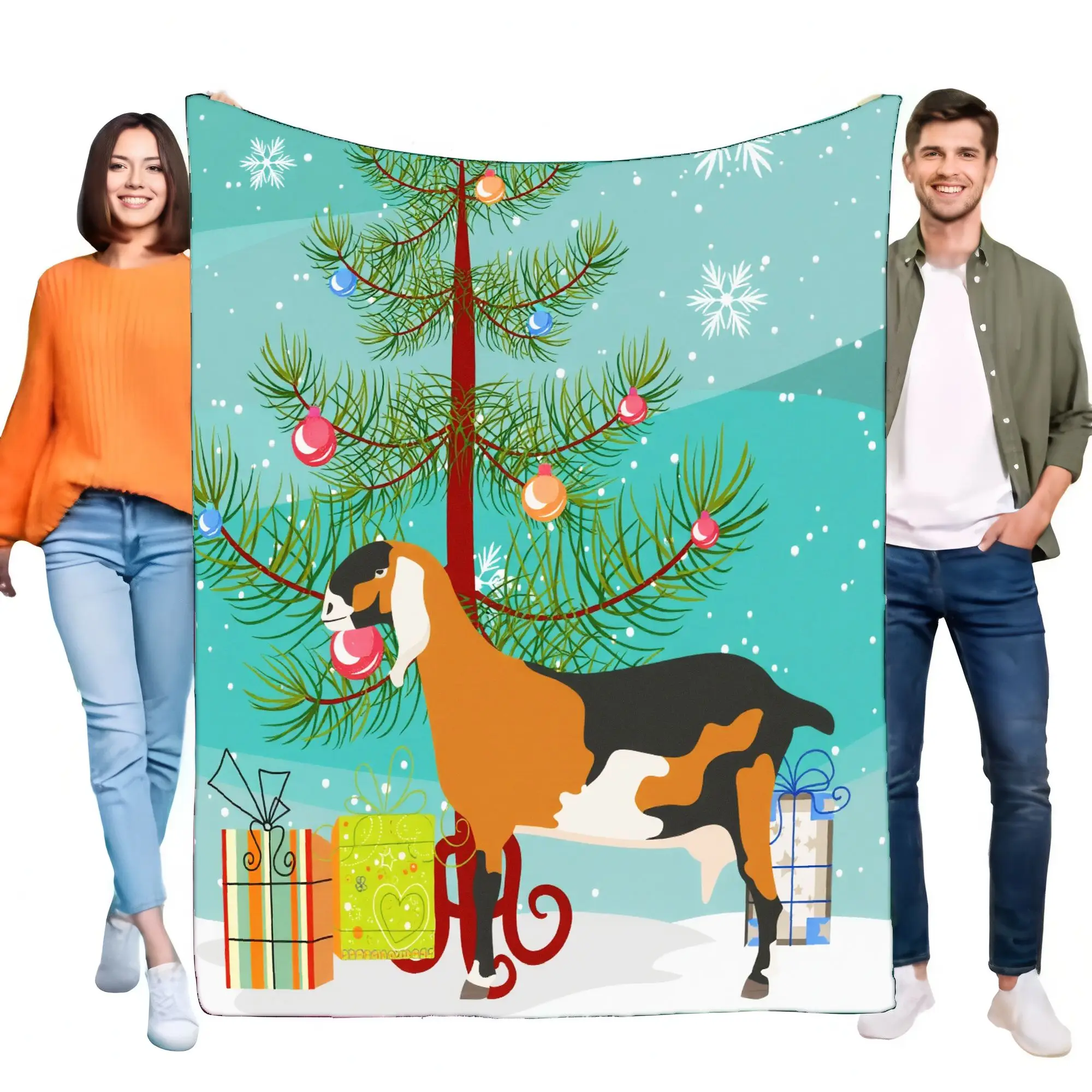 Cozy Christmas Blanket Soft Flannel Throw with Festive Goat Design Perfect for Holiday Decor & Gift Giving, Ideal for Bed, Sofa,