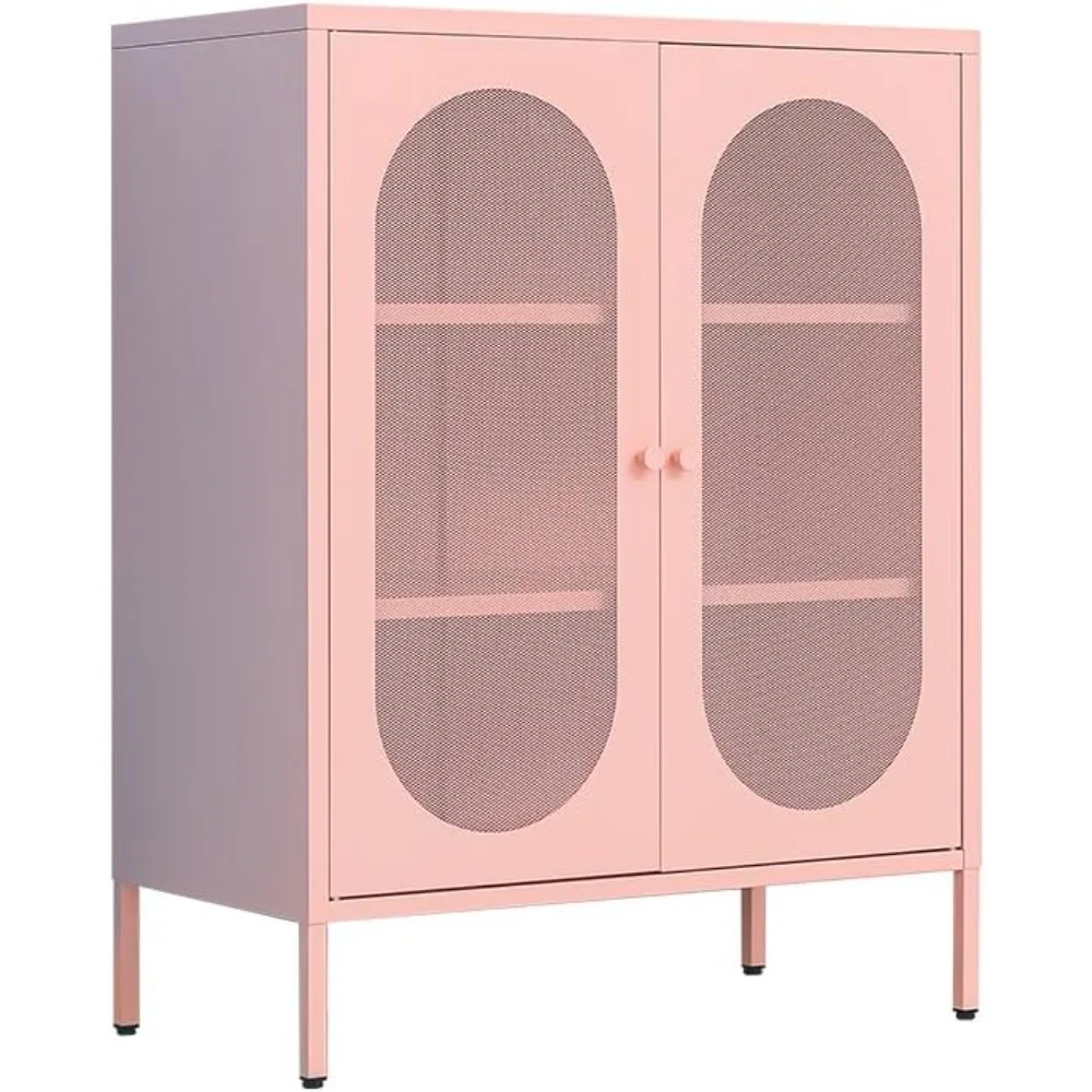 

2 Mesh Door Metal Accent Storage Cabinet for Bedroom, Living Room,Bedside, Office Room,Kitchen-Metal Locker Cabinet with 2 Adjus