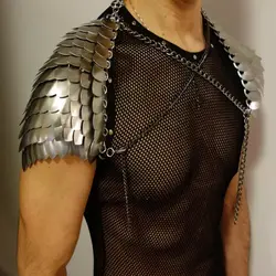 New Fashion RJFS29 Men's Mermaid Fish Scales Neck Shoulder Chains Layers Chainmail Dragon Scale Shoulder Jewelry 2 Colors