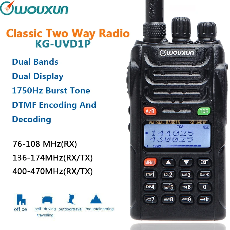 Wouxun KG-UVD1P Walike 무전기 듀얼 밴드 UHF VHF 128채널 고출력 장거리 VOX SOS 캠핑 여행용 양방향 무전기