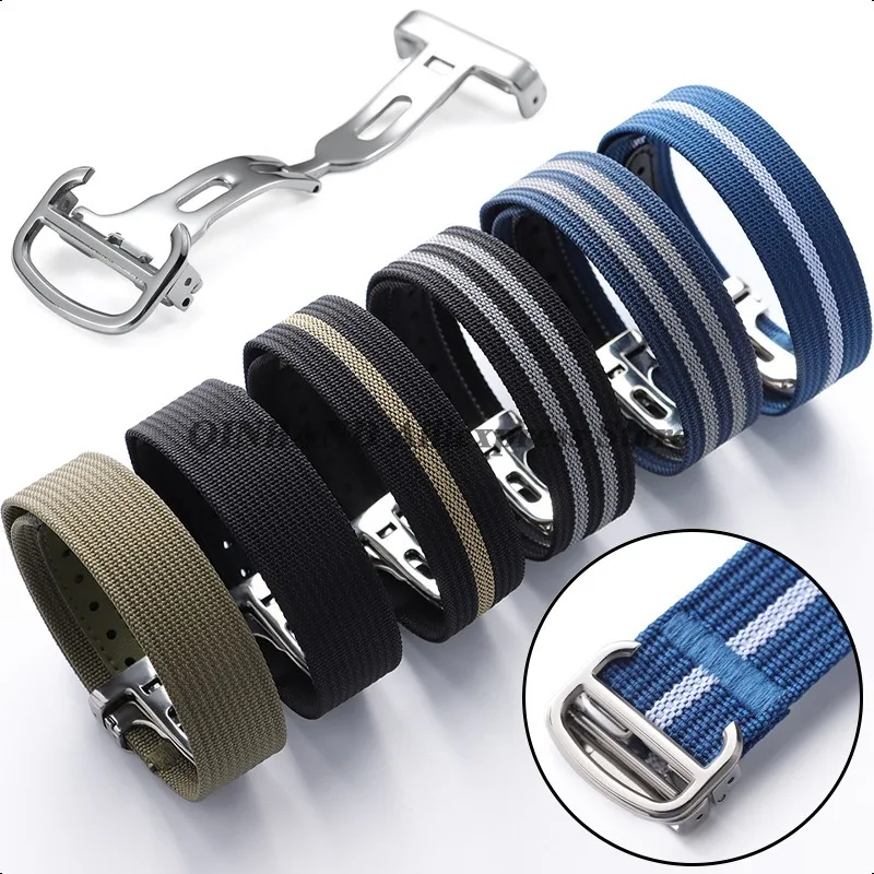 لأوميغا ساماستر ل تيودور ل رولكس النايلون حزام الساعات 20 مللي متر للطي مشبك سوار الرجال النسيج الأشرطة العالمي معصمه