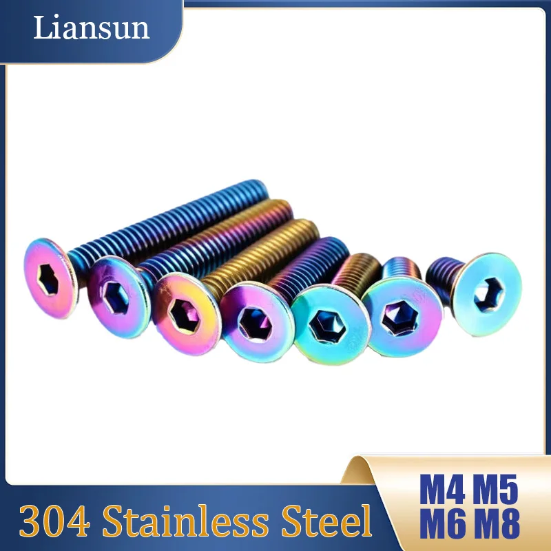 304 Stainless Steel Rainbow Color Countersunk Head Hexagonal Screws M4 M5 M6 M8 Flat Head Screws Motorcycle Modification Screws