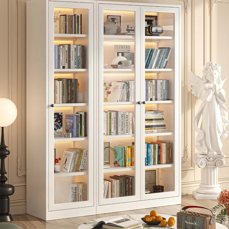 Home steel bookshelf with door for dustproofing, living room storage, floor-standing storage, iron bookshelves