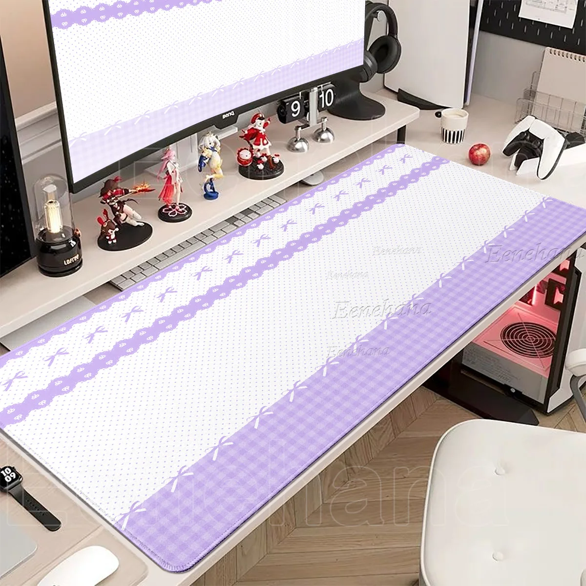Ins Blue Grid Light and Fresh Mouse Pad Large Gaming Love Heart Bow Gamer Laptop Keyboard Home Desk Mat XXL Non-slip Accessories