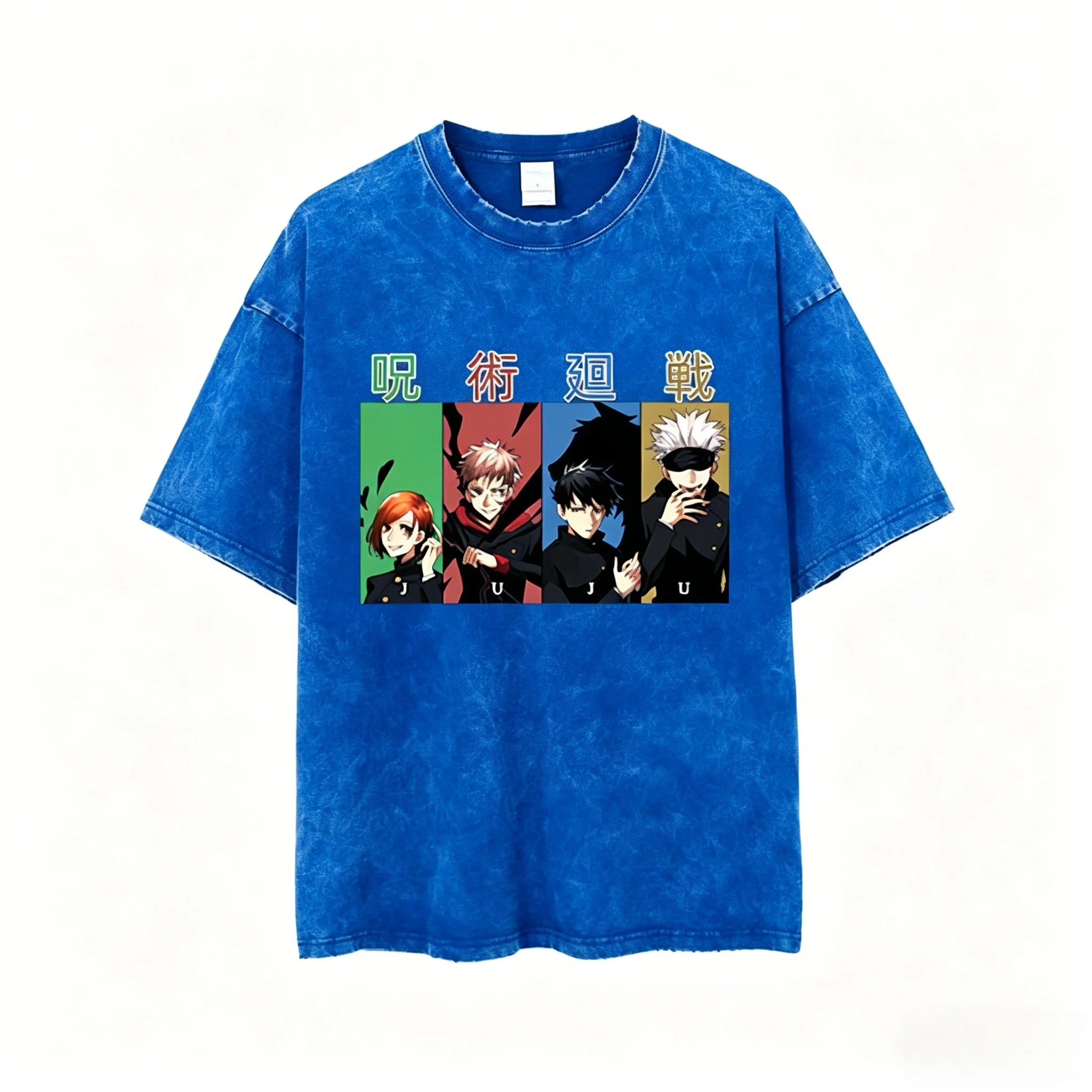 

Premium Jujutsu Kaisen 4 Characters Panel Gift Vintage Washed Print Oversized Unisex Casual Harajuku Anime Streetwear Tee